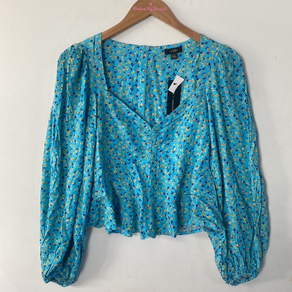 (AA4) AFRM Soni Ditsy Ruched Floral Sweetheart Balloon Sleeves Top, Size XS, NWT - Picture 2 of 9